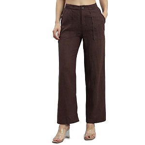 GO COLORS Solid Linen Cargo Pants for