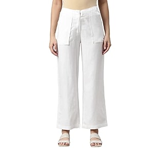GO COLORS Solid Linen Cargo Pants for