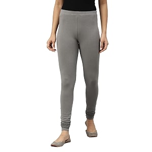 go colors women medium grey solid churidar leggings - m