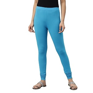 go colors women bright turquoise solid churidar leggings - xl