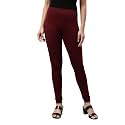 GO COLORS Soft Cotton Stretch Churidar for Women | Breathable, Mid Rise, Full Length, Bright Maroon