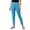 GO COLORS Women Bright Turquoise Solid Churidar Leggings - XL