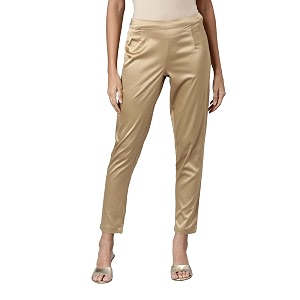 go colors women mid rise polyester shiny pant