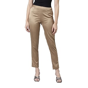 go colors women mid rise polyester shiny pant