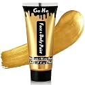 Go Ho Metallic Gold Face Body Paint Washable(2.37oz/pc),Water Based Cream Gold Face Paint,Body Paint for SFX Cosplay Costumes Festivals Halloween Makeup