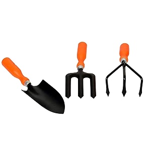go hooked 3 pcs gardening tools kit for all your gardening needs hand cultivator hand trowel hand weeding fork orange amp black 3 pcs set