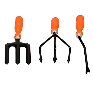 go hooked 3 pcs gardening tools kit for all your gardening needs hand cultivator hand weeder hand weeding fork orange amp black 3 pcs set