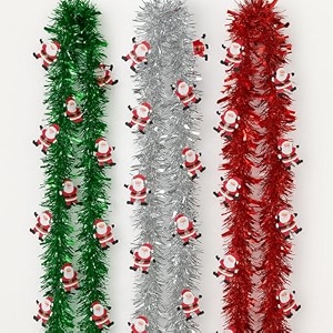 go hooked christmas tinsel garland with santa cutouts pack of 3  68 ft each reusable festive hanging decoration for christmas tree wall door balcony party home dcor and holiday celebration