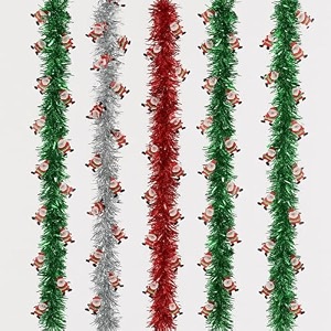 go hooked christmas tinsel garland with santa cutouts pack of 5  68 ft each reusable festive hanging decoration for christmas tree wall door balcony party home dcor and holiday celebration