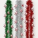 Go Hooked Christmas Tinsel Garland with Santa Cutouts Pack of 3 | 6.8 Ft Each Reusable Festive Hanging Decoration for Christmas Tree, Wall, Door, Balcony, Party, Home Dcor, and Holiday Celebration