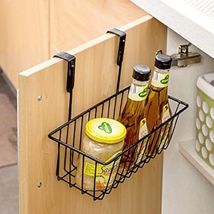 go hooked over cabinet door organizer metal hanging storage basket 28cm  under shelf cabinet organizer for kitchen pantry bathroom amp sink cabinet heavy duty space saving wire rack black
