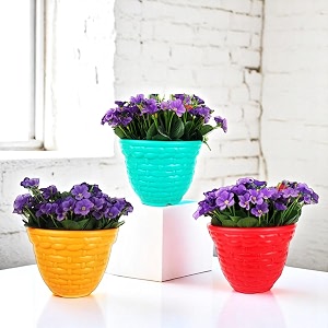 go hooked plastic planter pots set of 3  multicolor flower pots perfect for home office amp garden dcor  amaze small pot 8 inch for indoor amp outdoor plants  durable lightweight amp modern design