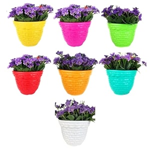 go hooked plastic planter pots set of 7  multicolor flower pots perfect for home office amp garden dcor  amaze small pot 8 inch for indoor amp outdoor plants  durable lightweight amp modern design