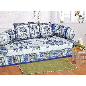 go texstylers cotton blue abstract pack of 6 pcs jaipuri print diwan cover set