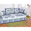 Go Texstylers Cotton Blue Abstract Pack of 6 Pcs Jaipuri Print Diwan Cover Set