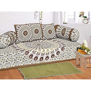 go texstylers cotton blue abstract pack of 6 pcs jaipuri print diwan cover set