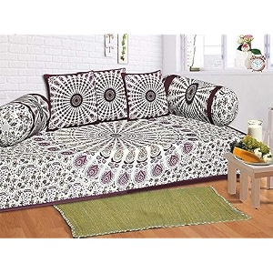 go texstylers cotton blue abstract pack of 6 pcs jaipuri print diwan cover set