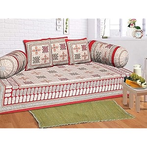 go texstylers cotton blue abstract pack of 6 pcs jaipuri print diwan cover set