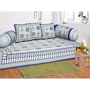 go texstylers cotton blue abstract pack of 6 pcs jaipuri print diwan cover set