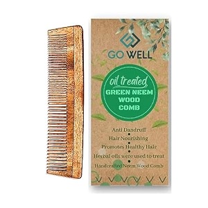 go well oil treated kacchi neem wooden comb for man or women multiaction neem comb for hair growth suited for all hair types wooden comb for detangling frizz control amp shinedual teeth comb