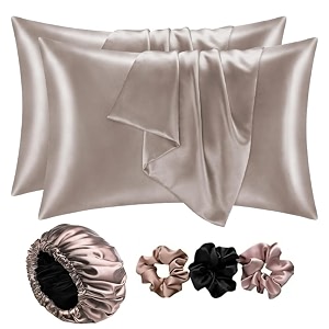 go well satin bonnet for curly hair with free silk satin pillow covers and scrunchies  silk bonnet for hairbest gift combo of pack of 2 satin pillowcases with 3 silk scrunchies newrose