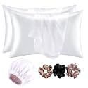 Go well Satin Bonnet for Curly Hair with Free Silk Satin Pillow Covers and Scrunchies | Silk Bonnet for Hair|Best Gift Combo of Pack of 2 Satin Pillowcases with 3 Silk Scrunchies HairCap (white)