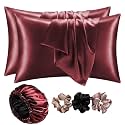 Go well Satin Bonnet for Curly Hair with Free Silk Satin Pillow Covers and Scrunchies | Silk Bonnet for Hair|Best Gift Combo of Pack of 2 Satin Pillowcases with 3 Silk Scrunchies Adjustable HairCap (maroon)