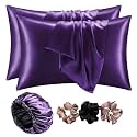 Go well Satin Bonnet for Curly Hair with Free Silk Satin Pillow Covers and Scrunchies | Silk Bonnet for Hair|Best Gift Combo of Pack of 2 Satin Pillowcases with 3 Silk Scrunchies (dark pink)
