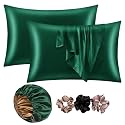 Go well Satin Bonnet for Curly Hair with Free Silk Satin Pillow Covers and Scrunchies | Silk Bonnet for Hair|Best Gift Combo of Pack of 2 Satin Pillowcases with 3 Silk Scrunchies HairCap (green)