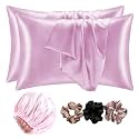 Go well Satin Bonnet for Curly Hair with Free Silk Satin Pillow Covers and Scrunchies | Silk Bonnet for Hair|Best Gift Combo of Pack of 2 Satin Pillowcases with 3 Silk HairCap (PINK)