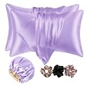 Go well Satin Bonnet for Curly Hair with Free Silk Satin Pillow Covers and Scrunchies | Silk Bonnet for Hair|Best Gift Combo of Pack of 2 Satin Pillowcases with 3 Silk Scrunchies HairCap (purple)