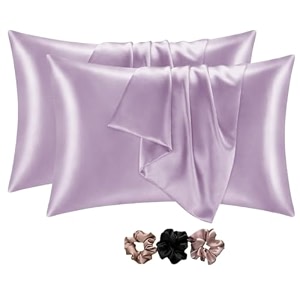 go well satin silk pillow covers pack of 2 for hair and skin-with satin scrunchies for women stylishsatin pillow cover for hair and skin scrunchies for women 3-piecesilk pillow case purple 600tc