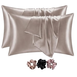 go well solid satin silk pillow covers pack of 2 for hair and skin-with satin scrunchies for women stylishsatin pillow coverscrunchies for women 3-piecesilk pillow case newrose 600 tc