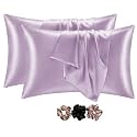 Go well Satin Silk Pillow Covers Pack of 2 for Hair and Skin-with Satin Scrunchies for Women Stylish|Satin Pillow Cover for Hair and Skin |scrunchies for Women 3-Piece|Silk Pillow case (Purple) 600TC