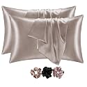 GO WELL Solid Satin Silk Pillow Covers Pack of 2 for Hair and Skin-with Satin Scrunchies for Women Stylish|Satin Pillow Cover|scrunchies for Women 3-Piece|Silk Pillow case (NewRose) 600 TC