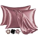 Go Well Satin Silk Pillow Cover for Hair and Skin 2 Piece with 3 Piece Satin Scrunchies for Women Stylish Silk Pillow Covers with Envelope Closure end Design|Silk Pillow Cases(Rosegold) 600 TC