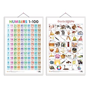 go woo combo of 2 numbers 1-100 and telugu alphabettelugu educational posters for preschool kids classroom study  learning- charts for kids learning 2034x3034 inches