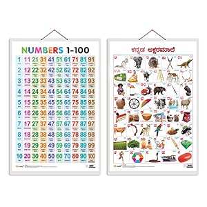 go woo combo of 2 numbers 1-100 and kannada alphabet educational posters for preschool kids classroom study  learning- charts for kids learning 2034x3034 inches