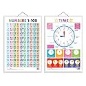 GO WOO Combo of 2 Numbers 1-100 and TIME Educational Posters for Preschool Kids Classroom Study | Learning- Charts for Kids Learning (20"X30" Inches)