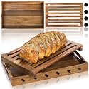 Goaste Wood Bread Cutting Board with Crumb Catcher, 15 Inch Bread Slicer Board with Crumb Holder Tray, Premium Natural Chopping Board for Bagels Sourdough Homemade Loaves, Double as Bread Serving Tray