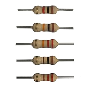branded carbon film resistor 1k 10k 22k 100e 220e 14 watt tolerance 5 - pack of total 100 pcs 5 values mix
