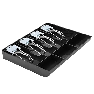 gobbler cash tray 4 bill  3 coin durable abs cash money organiser with stainless steel metal clips black - 4b3c