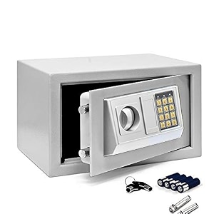 gobbler gs200l 12 litres digital electronic safe metal locker box for home and office with double deadlock ideal for jewellery documents valuables pin and manual access - light grey