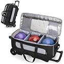 GOBUROS 3 Ball Roller Bowling Bag with Large Wheels and Shoes Compartment