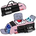 GOBUROS Rolling Baseball Bag, Large Softball Catchers Gear Bag with Wheels