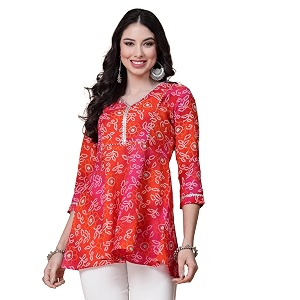 god bless multicolored rayon bandhani printed peplum tops with lace details