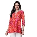 GOD BLESS Multicolored Rayon Bandhani Printed Peplum Tops with Lace Details