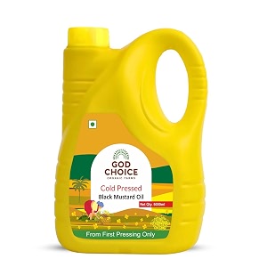 god choice organic farms - cold pressed black mustard oil 5l  wood pressed kachi ghani  first pressed  minimally processed  lab-tested  unrefined amp non-gmo  rich in vitamin e  edible oil for cooking hair growth skin massage amp pickle making hdpe- pet can