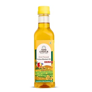 god choice organic farms - first pressed yellow mustard oilsarso ka tel 500 ml  wood pressed kachi ghani  premium cold pressed  minimally processed  lab-tested  unrefined amp non-gmo  rich in vitamin e  edible oil for cooking hair growth skin massage amp pickle making pet bottle