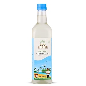 god choice organic farms organic coconut oil 1 litre  pet bottle100 wood cold pressedcertified organicmade in small batchesunrefined single filteredadditive freepreservative free